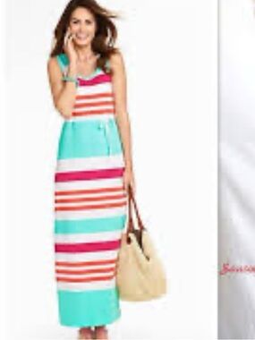 Talbots XL Sleeveless Colorblock  Maxi Tank Dress with Tie Waist
